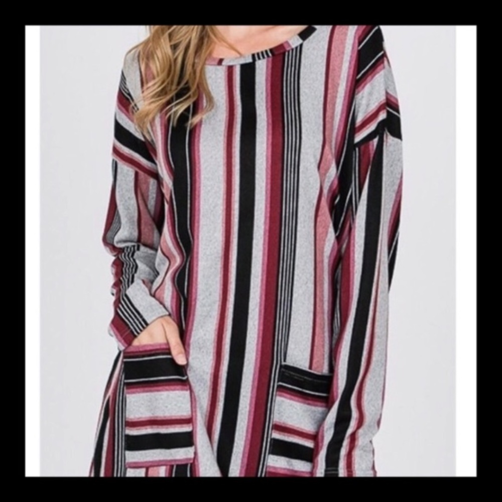 Oversized STRIPED PRINT TUNIC TOP /W SIDE POCKETS - Picture 7 of 8